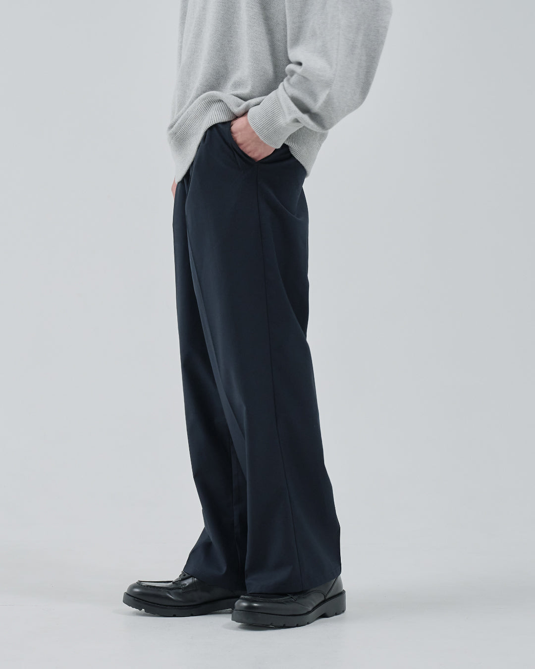 2Tuck Wide Slacks -navy-
