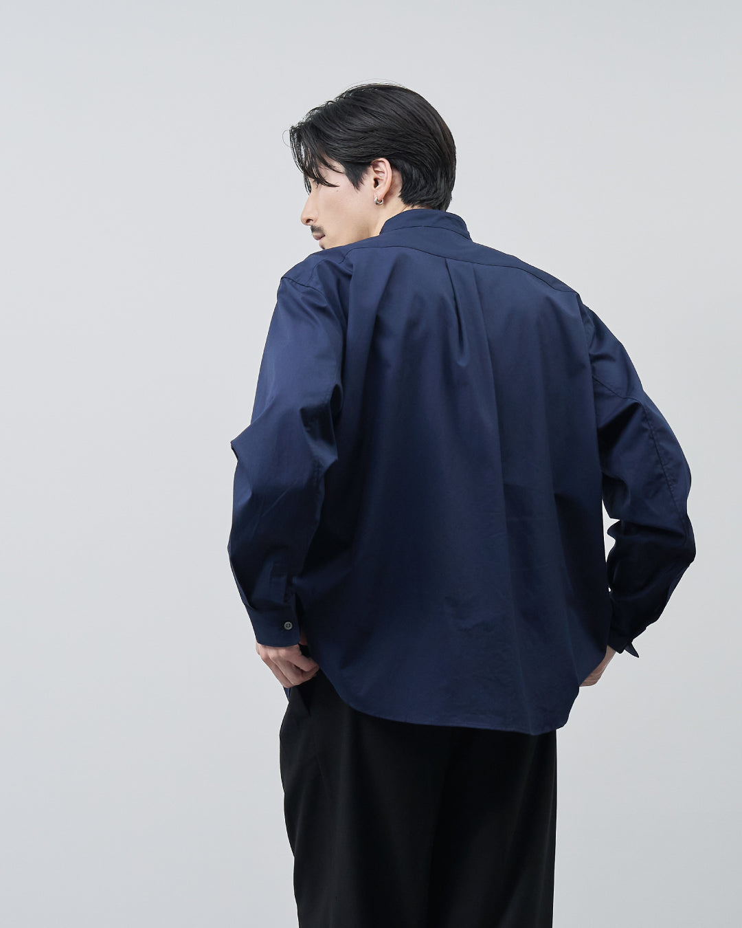 Relaxed Fit Band Collar L/S Shirt -navy-