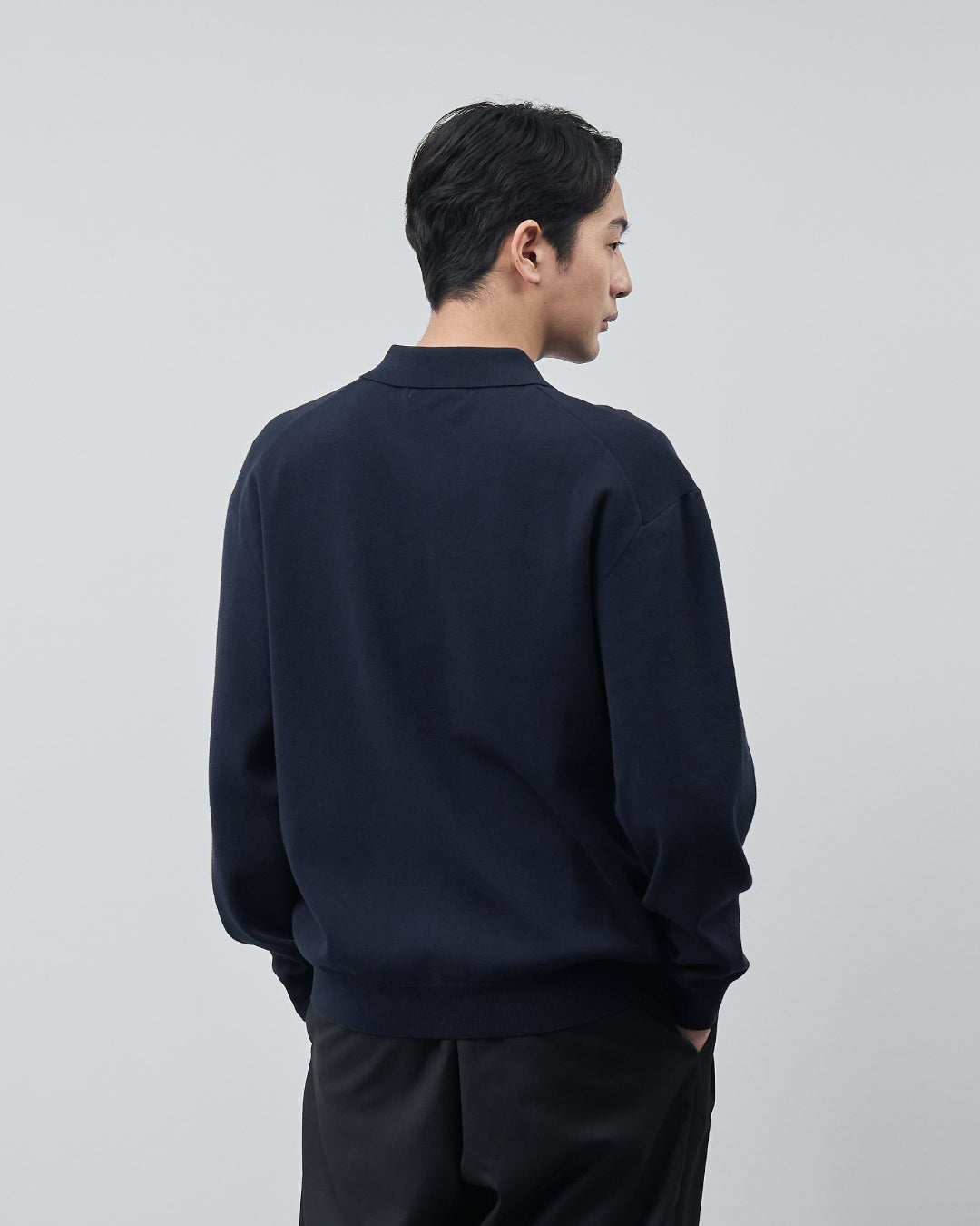 High Twist Cotton×Nylon Collared Knit Cardigan -navy-