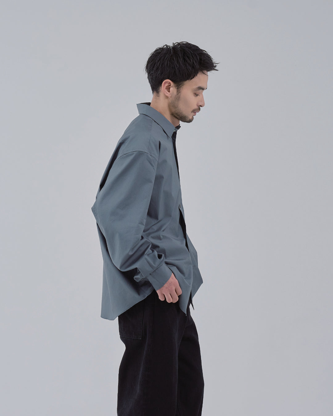 Relaxed Fit Regular Collar L/S Shirt -dark gray-