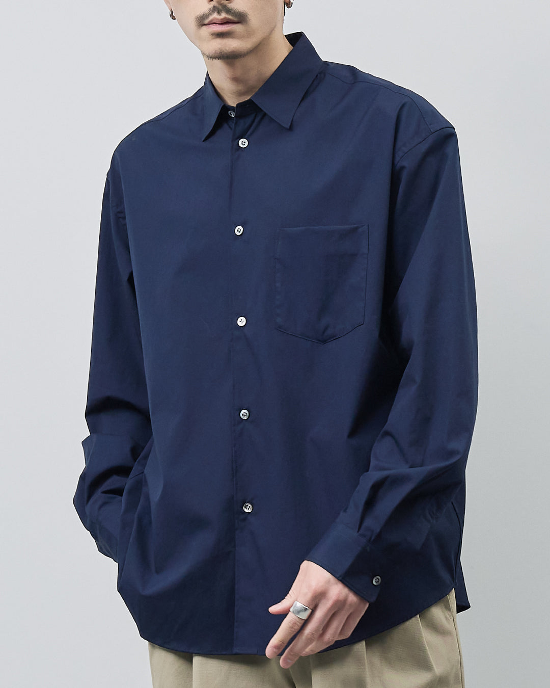 Relaxed Fit Regular Collar L/S Shirt -navy-