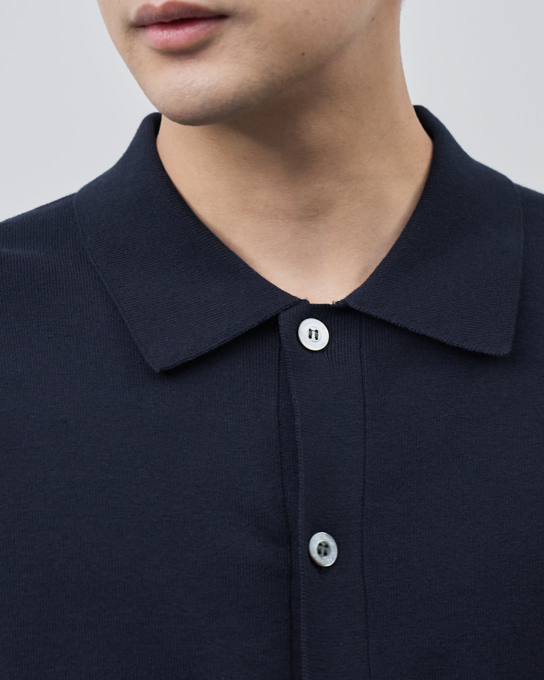 High Twist Cotton×Nylon Collared Knit Cardigan -navy-