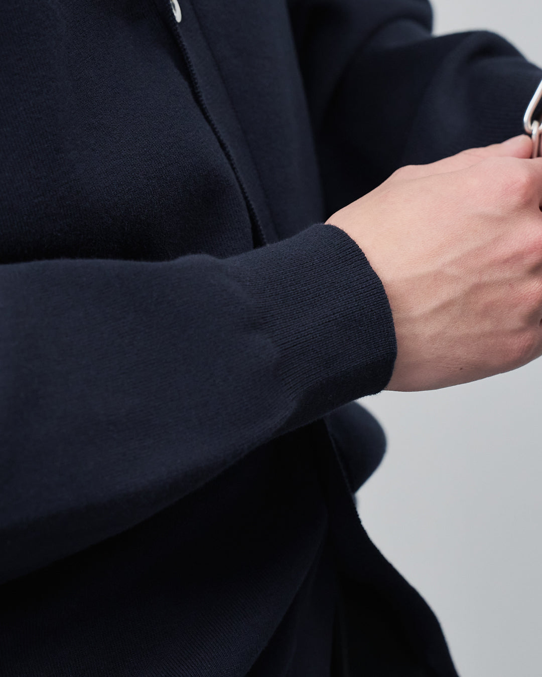 High Twist Cotton×Nylon Collared Knit Cardigan -navy-