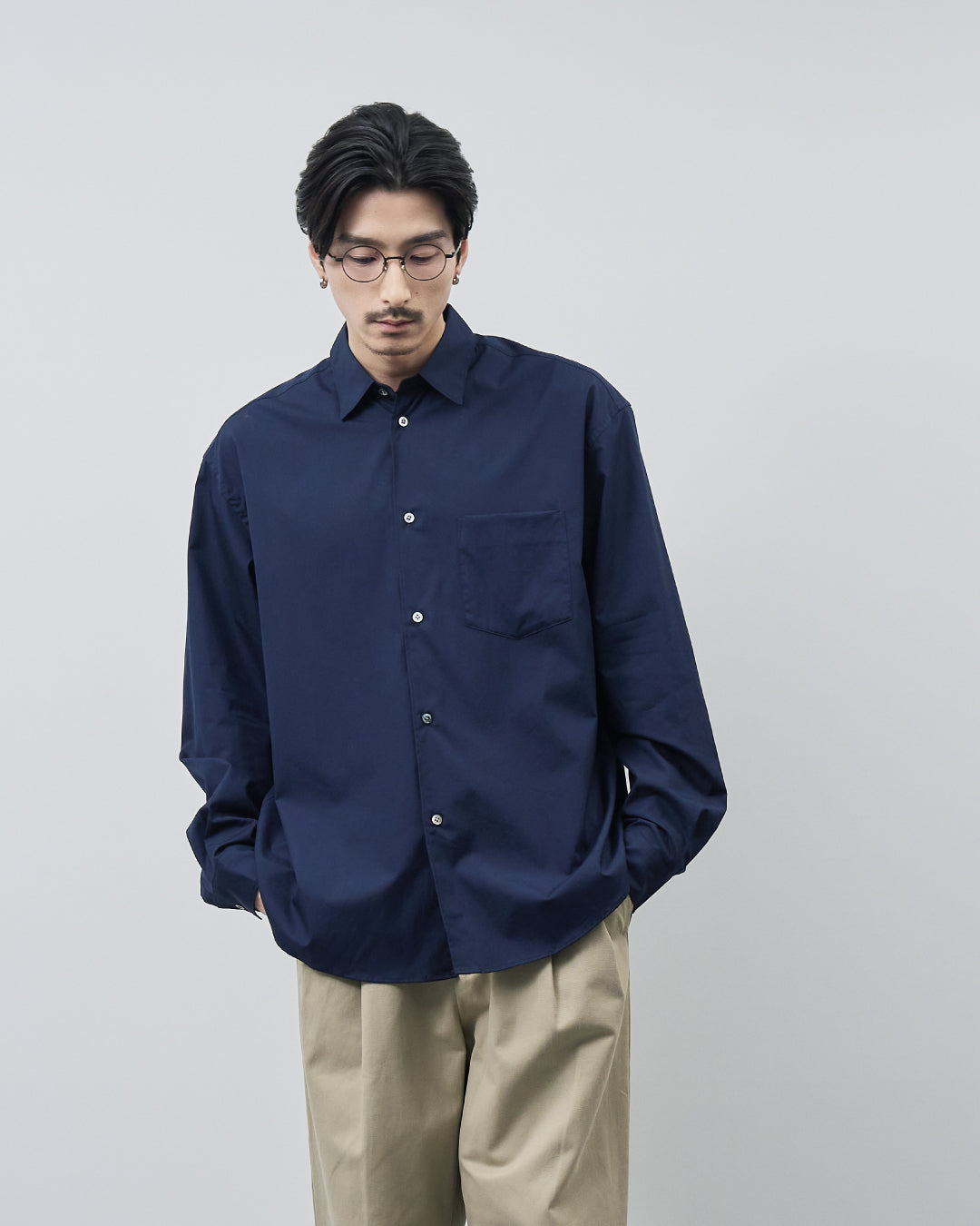 トップス Relaxed Fit Regular Collar L/S Shirt Relaxed Fit Regular Collar L/S Shirt -navy-