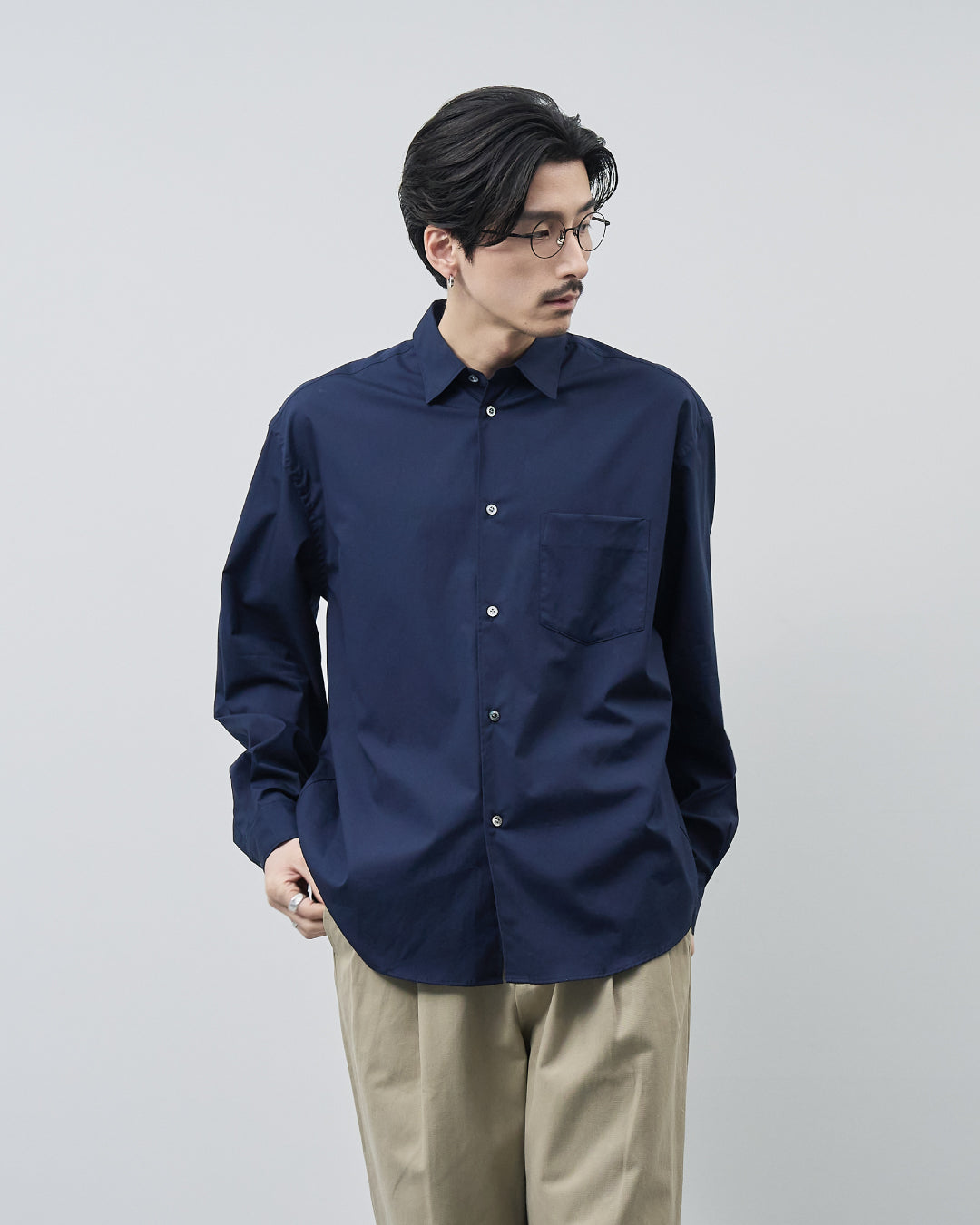 Relaxed Fit Regular Collar L/S Shirt -navy-