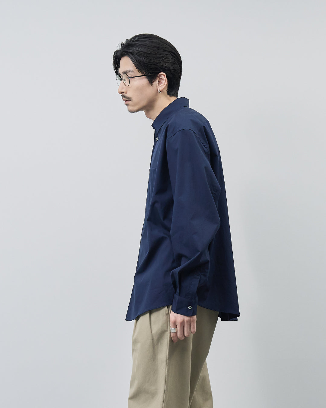 Relaxed Fit Regular Collar L/S Shirt -navy-