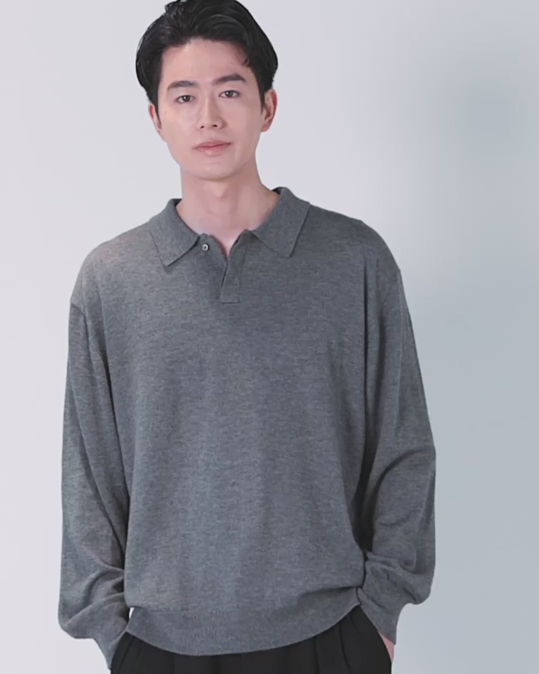 【新品未使用】Nala Polo knit Wool Mixed L/S Knit Polo -gray-
