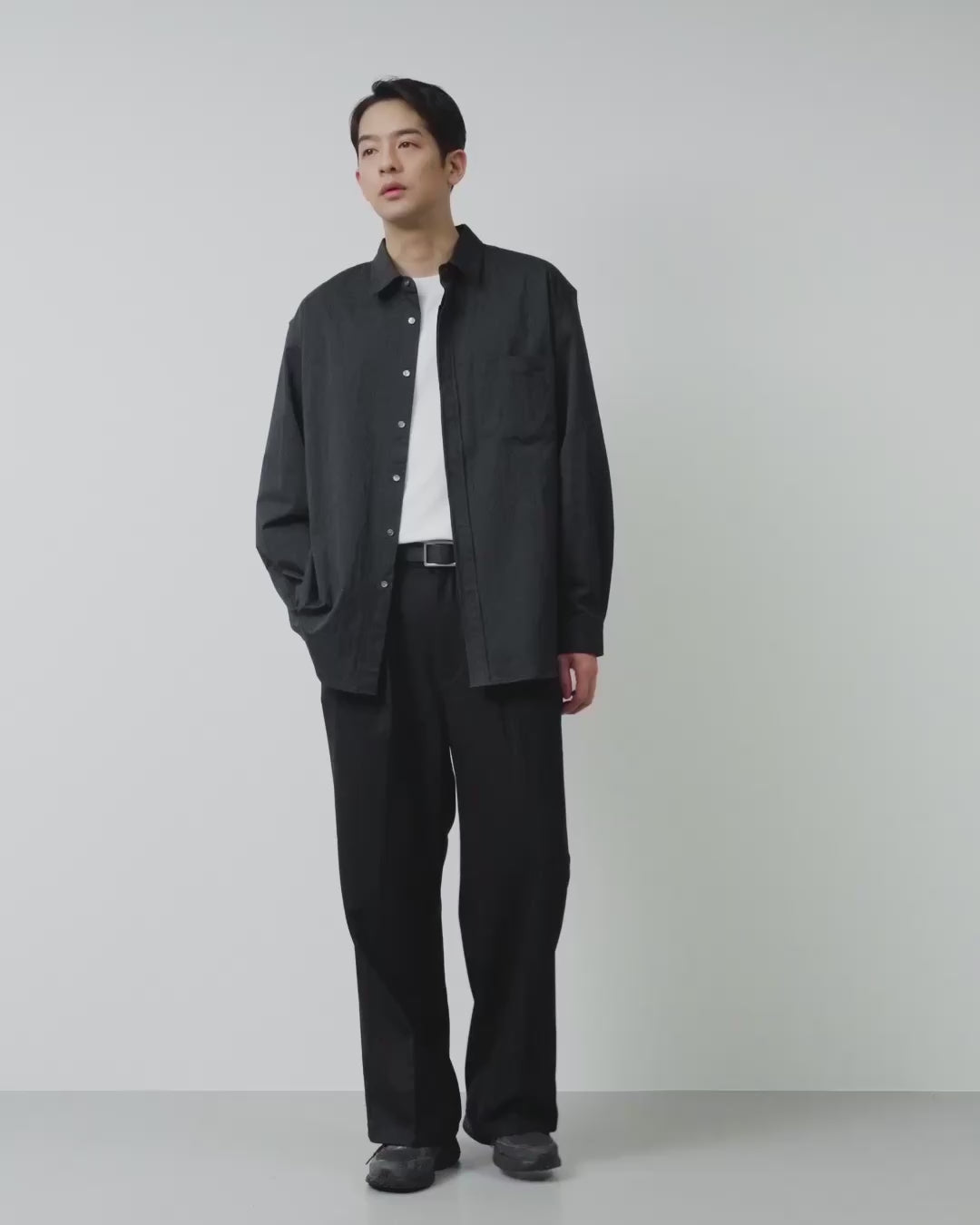 Cotton×Nylon Regular Collar L/S Shirts -charcoal-