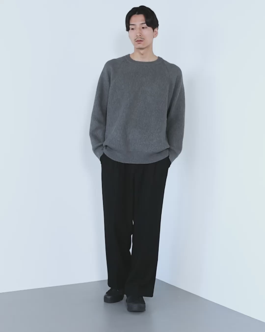 Wool Mixed Crewneck Knit -gray-