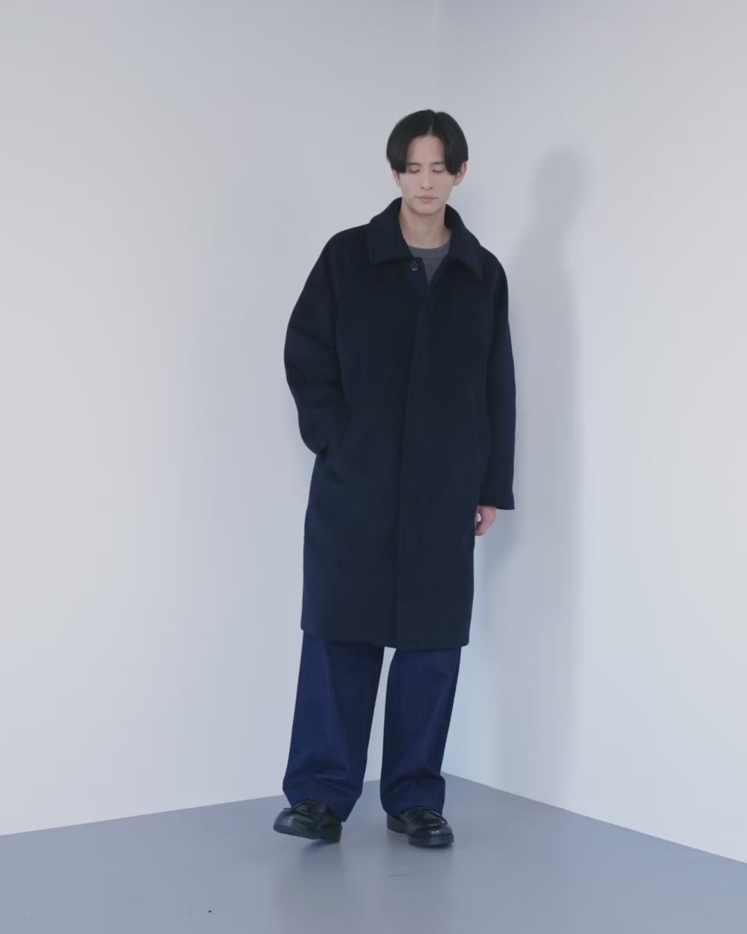 Double Melton Bal Collar Coat -navy-