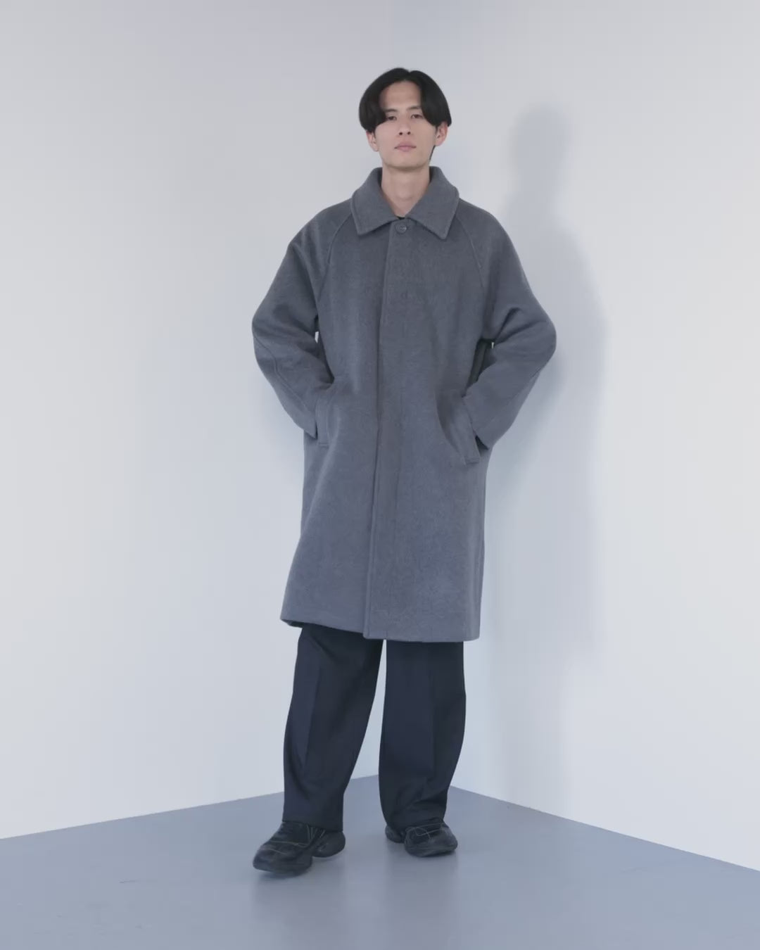 Double Melton Bal Collar Coat -gray-