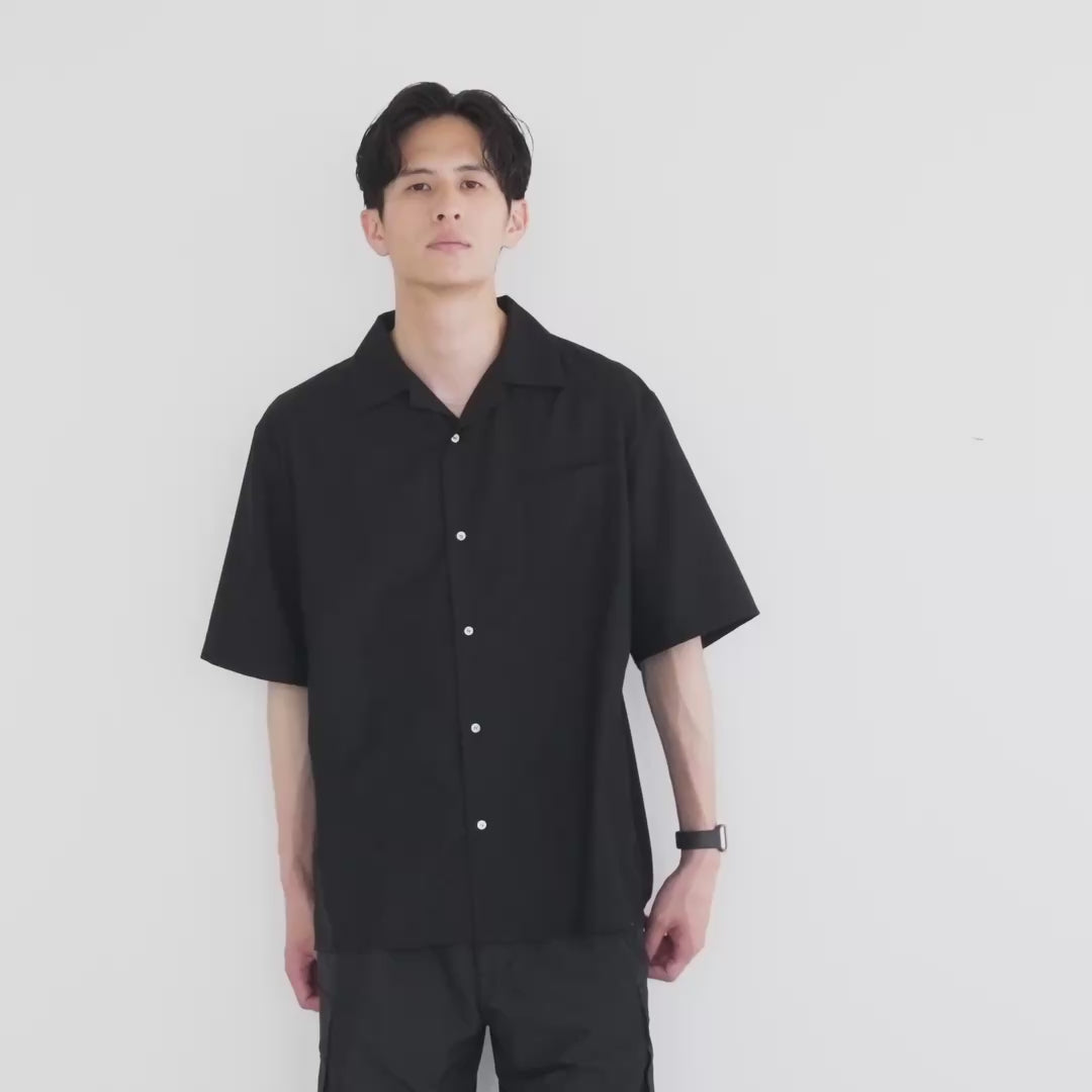 S/S Open Collar Shirt -black-
