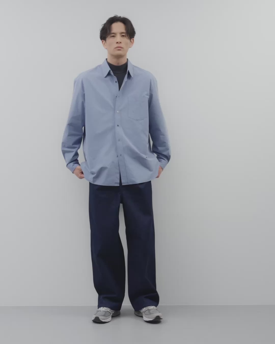 Cotton Broadcloth Regular Collar L/S Shirts -blue-