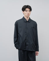Open Collar Hidden Front Shirt Jacket -black-
