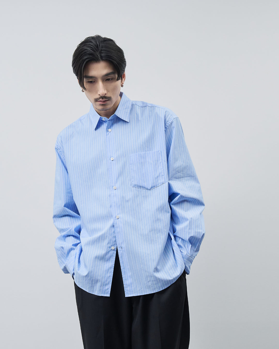 Relaxed Fit Regular Collar L/S Shirt -stripe-