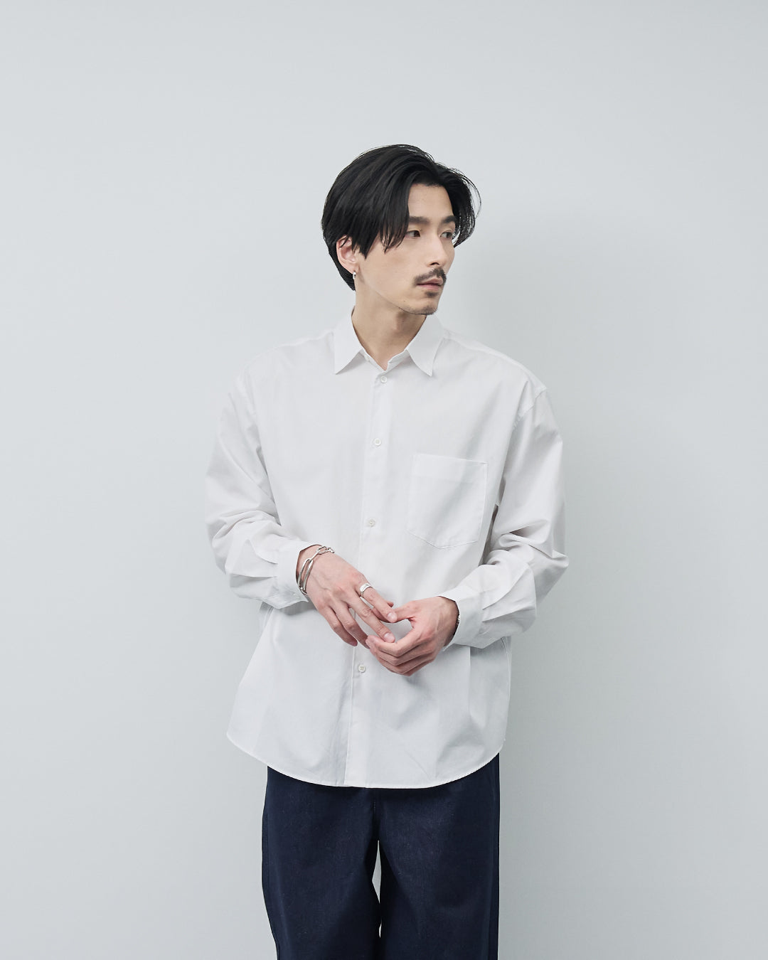 Relaxed Fit Regular Collar L/S Shirt -white-