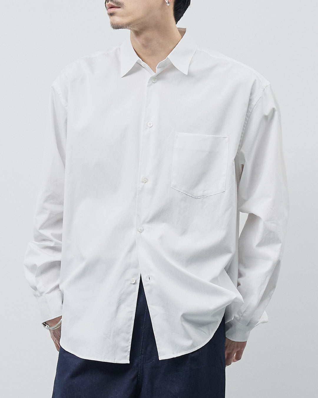 Relaxed Fit Regular Collar L/S Shirt -white-
