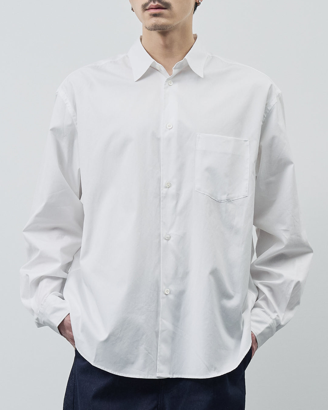 Relaxed Fit Regular Collar L/S Shirt -white-